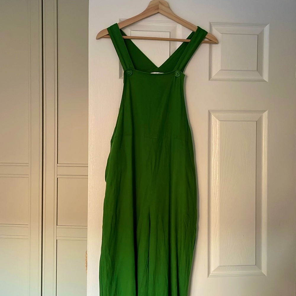 Simon’s Wide Leg Linen Overalls - Kelly Green
